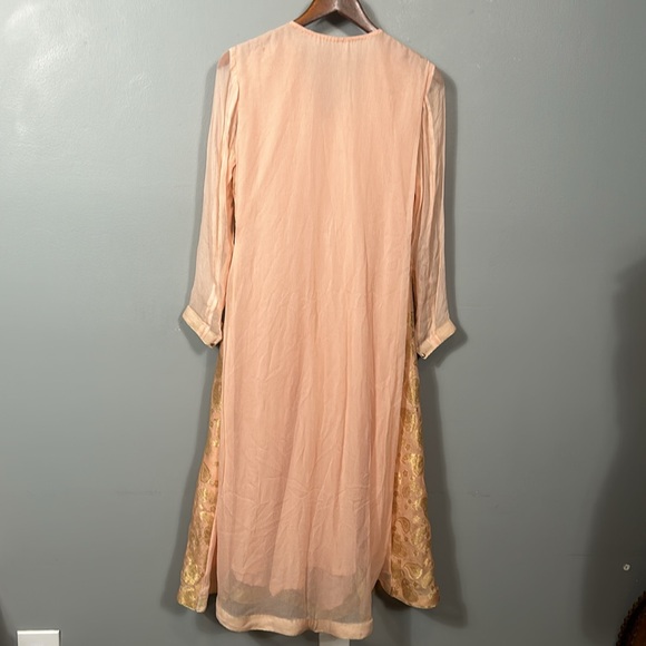 Light peach beaded v neck chiffon midi dress size small ethnic Indian - Picture 7 of 14